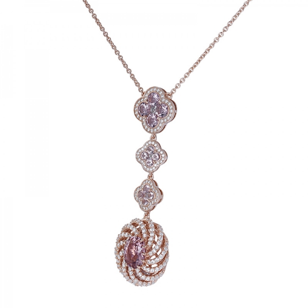 morganite simulata Rose - Tone collana pendente regale in argento sterling 