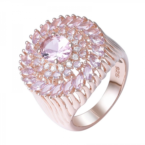 anello di fidanzamento in oro rosa 18k con morganite a taglio ovale su argento sterling 