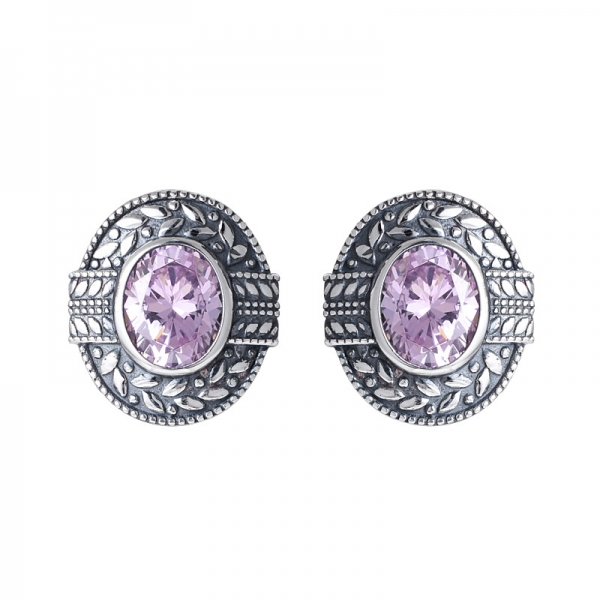artigiano nero con diamanti rosa simulati su orecchini in argento sterling 