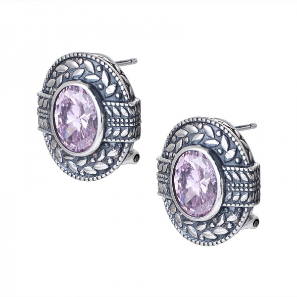 artigiano nero con diamanti rosa simulati su orecchini in argento sterling 