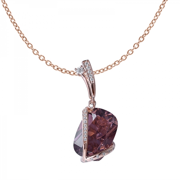 ciondolo in oro rosa 18 carati con zirconi color rosso scuro e morganite fantasia su argento 