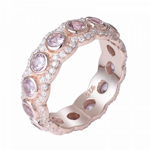 anello arcobaleno rotondo in zaffiro sintetico con pietra preziosa rodiata su argento 