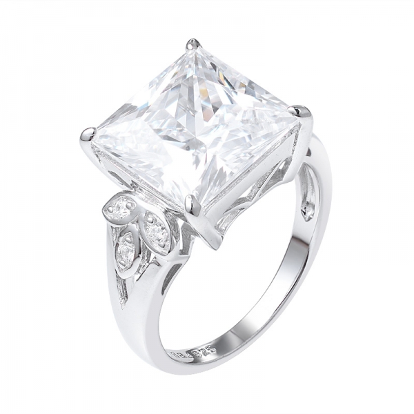 anello principessa in argento sterling con taglio quadrato chiaro rodio cz 