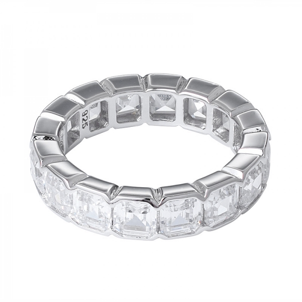 commercio all'ingrosso Asscher anello eternity in argento sterling con zirconi cubici tagliati rodio 