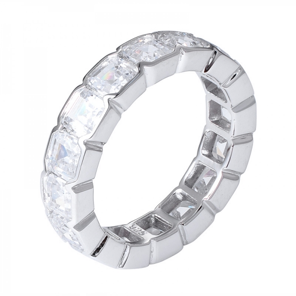 commercio all'ingrosso Asscher anello eternity in argento sterling con zirconi cubici tagliati rodio 