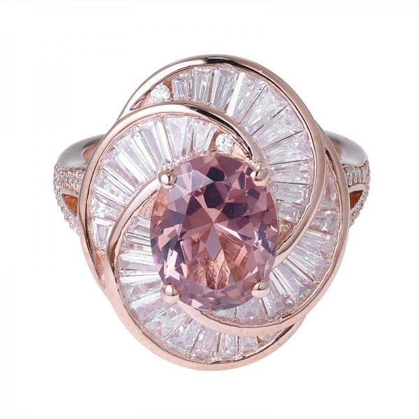 morganite simulata taglio ovale CZ anello nuziale in oro rosa su argento sterling 