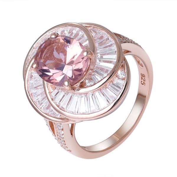 morganite simulata taglio ovale CZ anello nuziale in oro rosa su argento sterling 