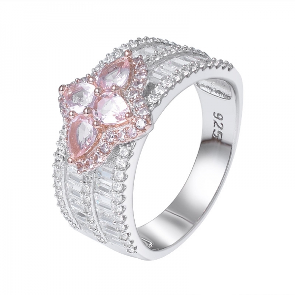 grossista di anelli a grappolo in argento sterling placcato in 2 toni di pietra rosa con morganite 