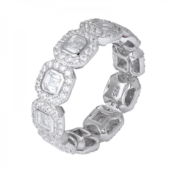 giallo cz diamante asscher anello eternity in argento sterling con taglio rodio 