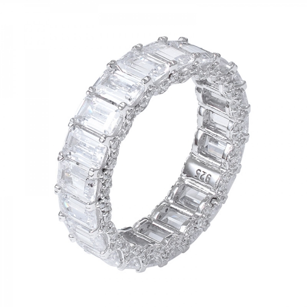 rosa cz anello eternity in argento sterling con diamanti taglio smeraldo e oro rosa 