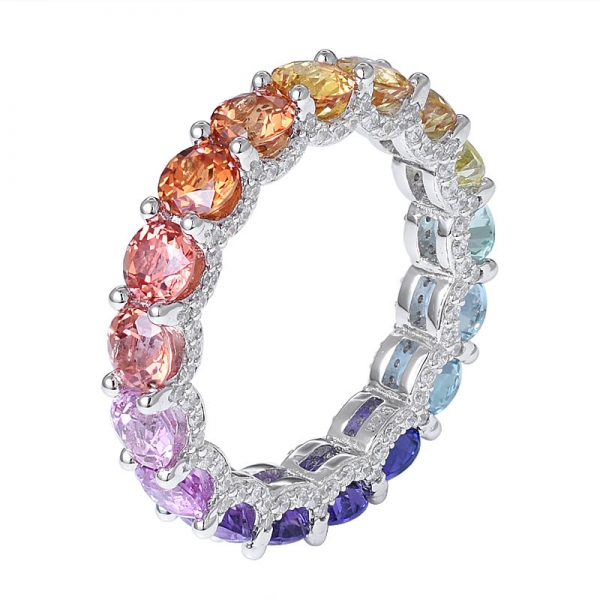  4,0 mm rotondo sintetico colorato zaffiro gemma rodio sull'eternità arcobaleno anello 