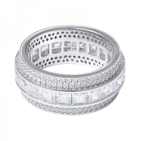 aureola incastonatura quadrata sintetica con zaffiri colorati in rodio su anello in argento sterling arcobaleno eternity 