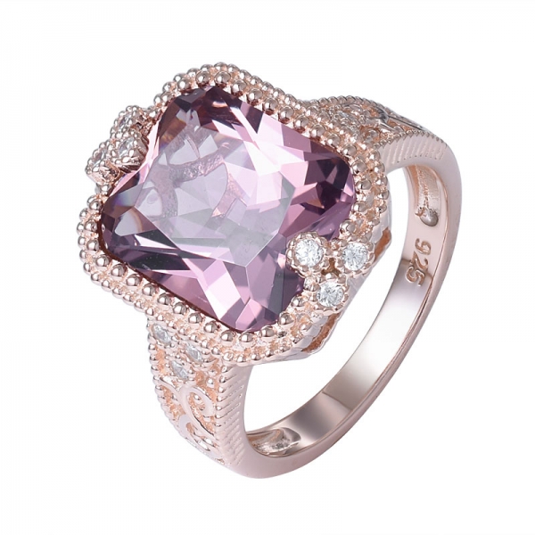 morganite a forma di principessa cz anello in oro rosa su argento sterling con set di gioielli da donna 