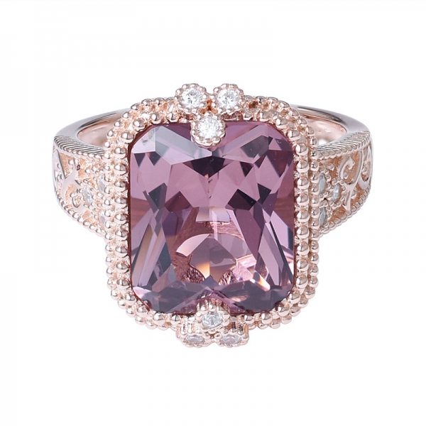morganite a forma di principessa cz anello in oro rosa su argento sterling con set di gioielli da donna 