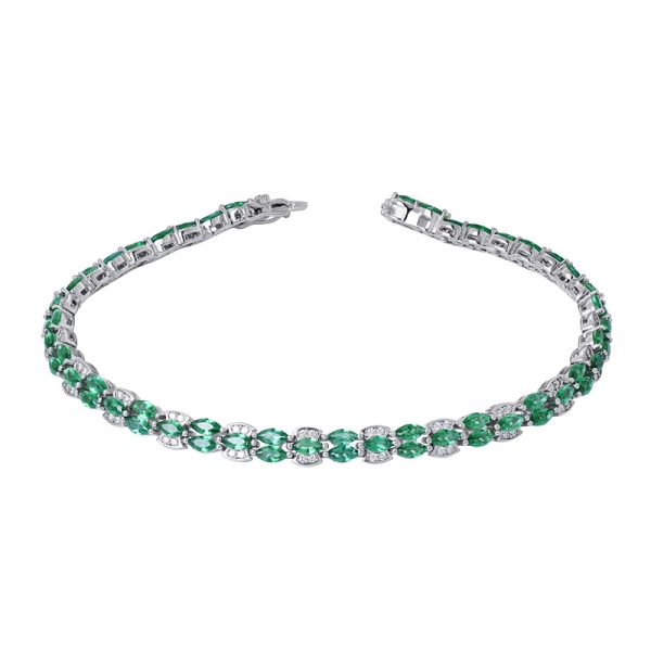 creato rodio verde smeraldo taglio marquise su braccialetto tennis d'argento 