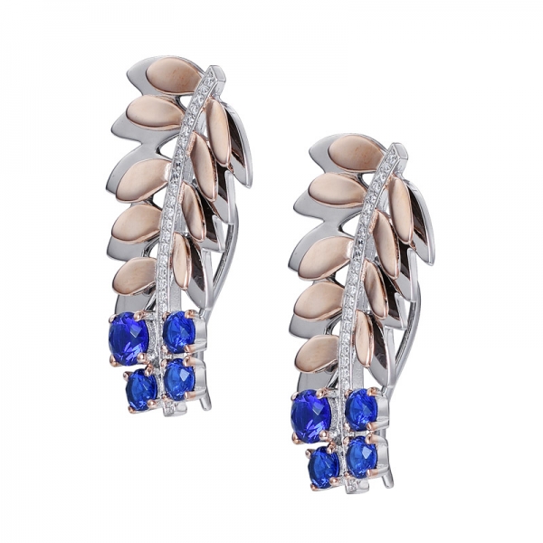 orecchini da donna in argento sterling con zaffiro blu a forma di foglie 