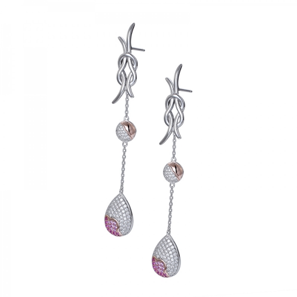 orecchino a goccia con grappolo in argento sterling creato in stile art déco con rubino rodio 