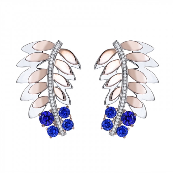 orecchini da donna in argento sterling con zaffiro blu a forma di foglie 