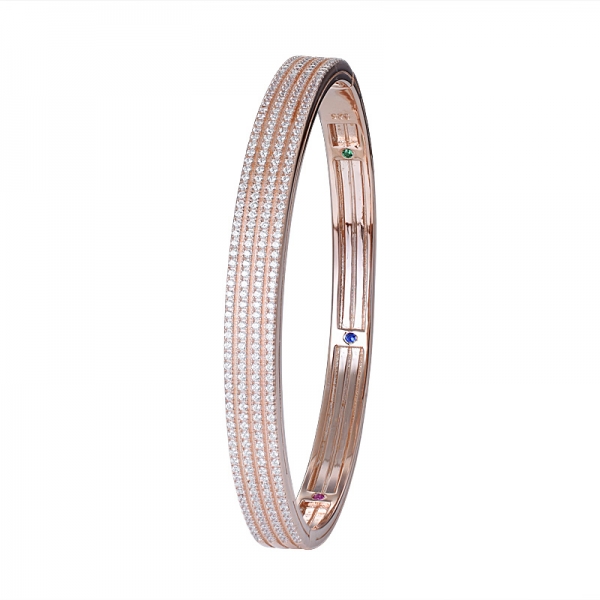 4 righe bianco Cz braccialetto colorato in oro rosa su argento sterling per donna 