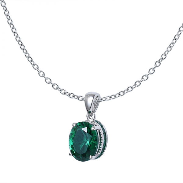 verde smeraldo creato 4.0 collana da donna in argento sterling con rodio a taglio ovale da ct 