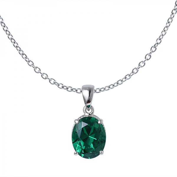 verde smeraldo creato 4.0 collana da donna in argento sterling con rodio a taglio ovale da ct 