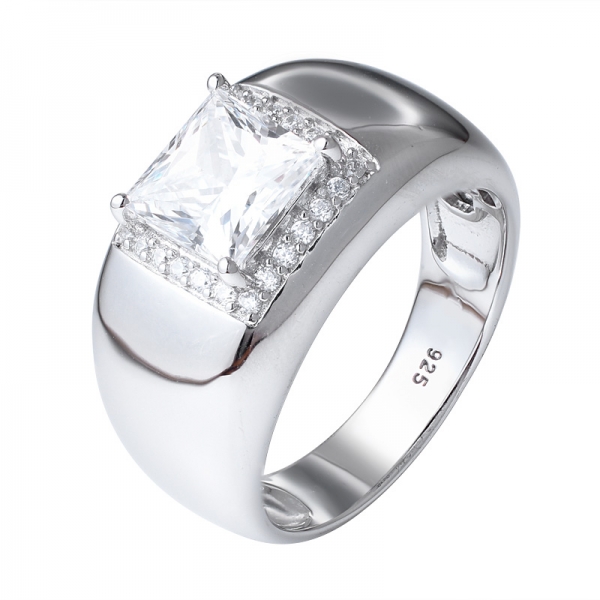  2ct anello a fascia in argento sterling con rodio cubico bianco a taglio princess 