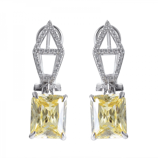 orecchini con diamanti gialli a taglio principessa 925 argento sterling con taglio smeraldo 