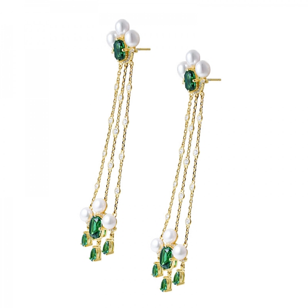 creato verde smeraldo 18K orecchino di perla goccia in oro giallo su argento sterling 