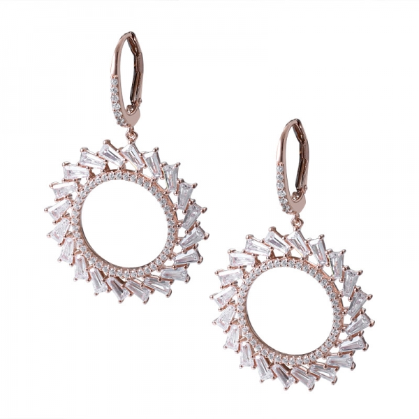 orecchino a cerchio rotondo in argento sterling in oro rosa con zirconi bianchi 