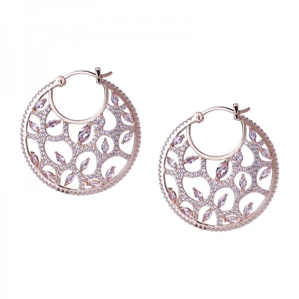 morganite rosa pietra & orecchini rotondi in oro rosa con zirconi bianchi su argento sterling 