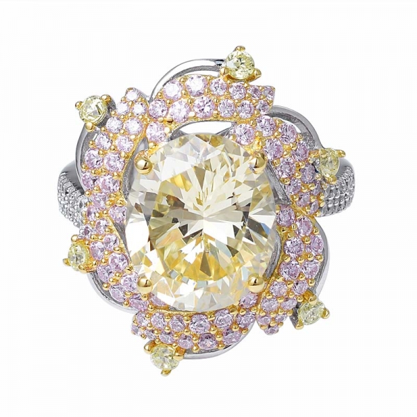taglio ovale creato diamante giallo 2 toni placcato su anello di fede nuziale in argento sterling 