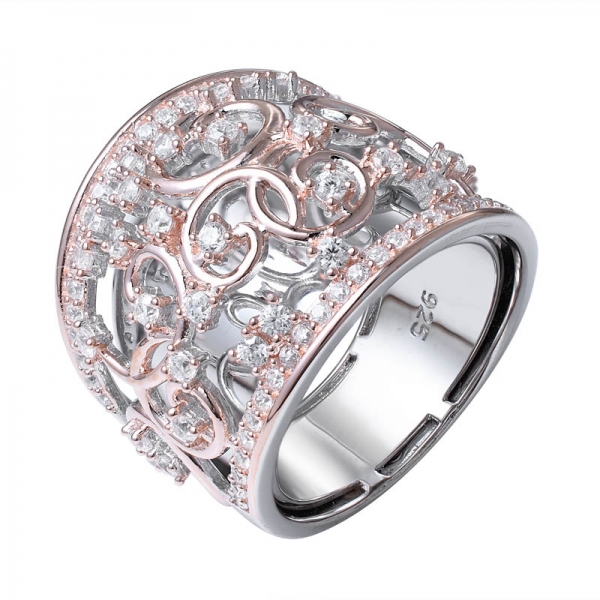 zirconi bianchi Rhodium & Rose anello in argento sterling oro 2 toni su 