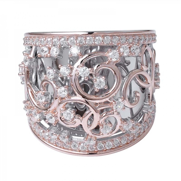 zirconi bianchi Rhodium & Rose anello in argento sterling oro 2 toni su 