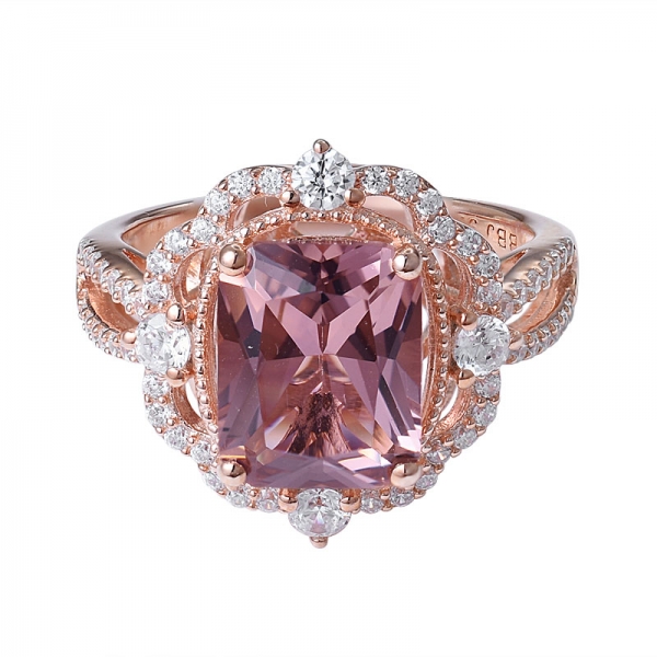 anello nuziale in argento sterling con morganite rosa taglio cuscino 