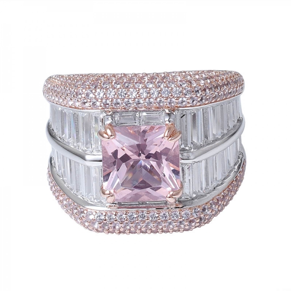 morganite rosa taglio principessa 182 # Anello di fidanzamento in argento sterling placcato 2 toni 