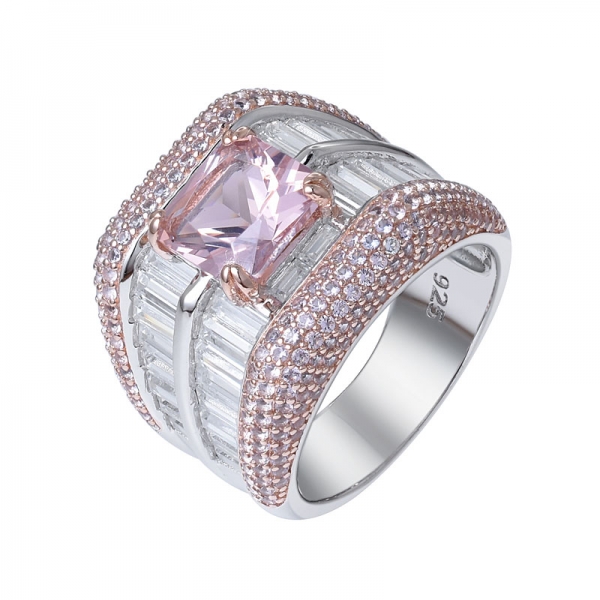 morganite rosa taglio principessa 182 # Anello di fidanzamento in argento sterling placcato 2 toni 