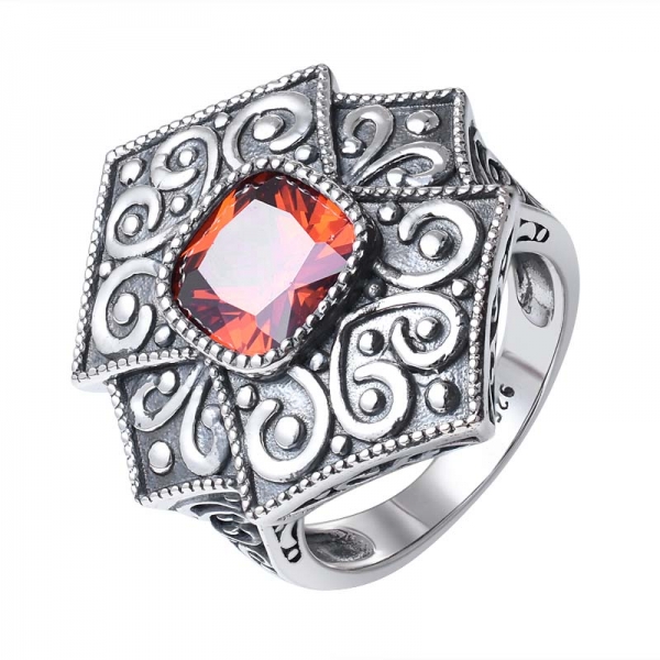 Creato con pietre preziose rubino taglio cuscino nero artigianale su anello in argento sterling 