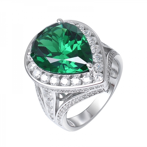 taglio a pera creato rodio verde smeraldo su anello in argento sterling per le donne 