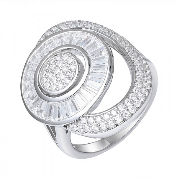 anello a fascia in argento sterling con zirconi bianchi e rodio su grappolo 