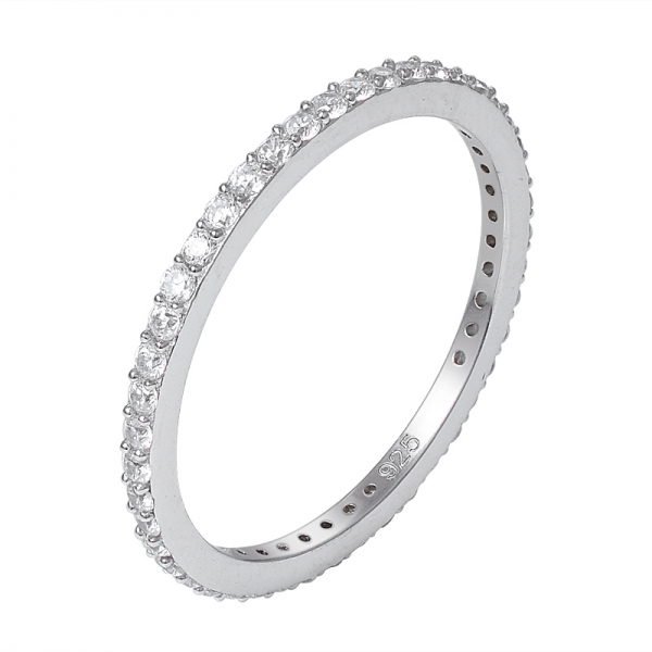  1,3 mm piccolo cz anello eternity in argento sterling rodiato con pietra 
