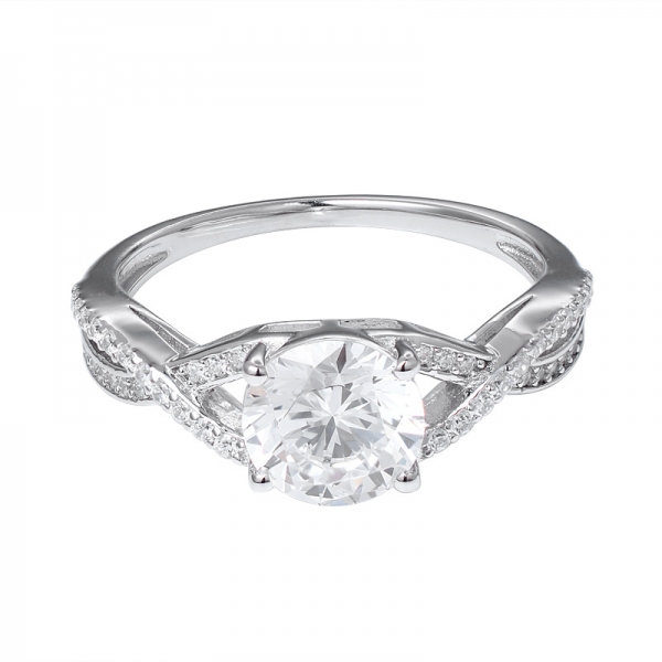  1.2ct anello di nozze in argento sterling rotondo con diamante cubico rodiato 