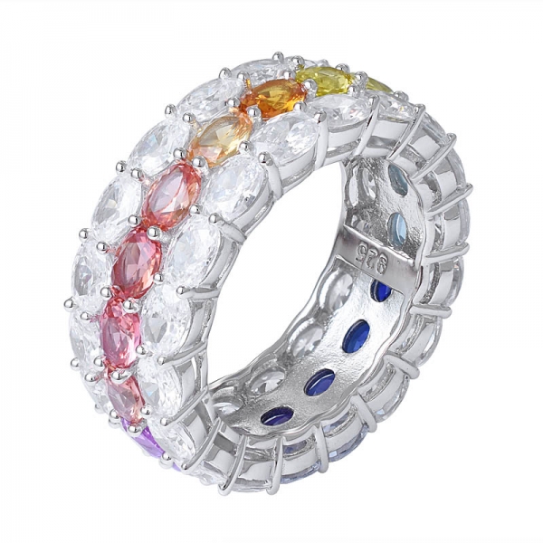 arcobaleno Oavl anello a fascia con zaffiro sintetico colorato rodio over eternity 