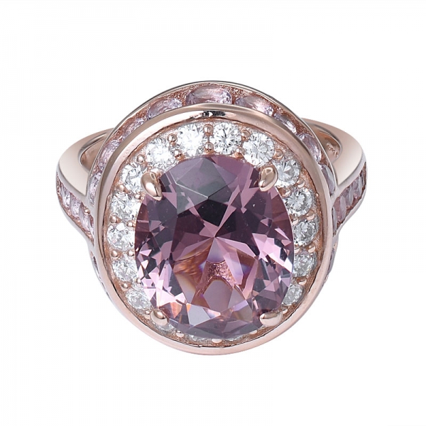 morganite ovale tono oro rosa simulato 925 anello di fidanzamento in argento sterling 