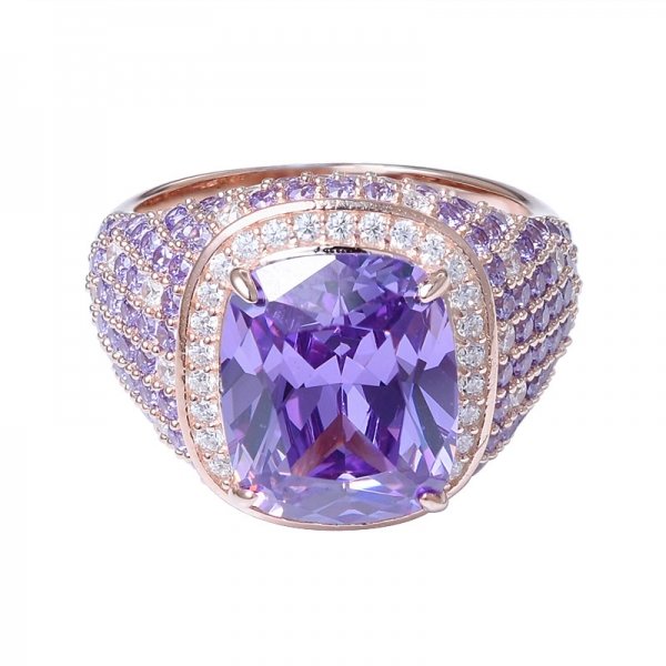 viola ametista e chiaro CZ placcato oro rosa 925 anello in argento sterling 