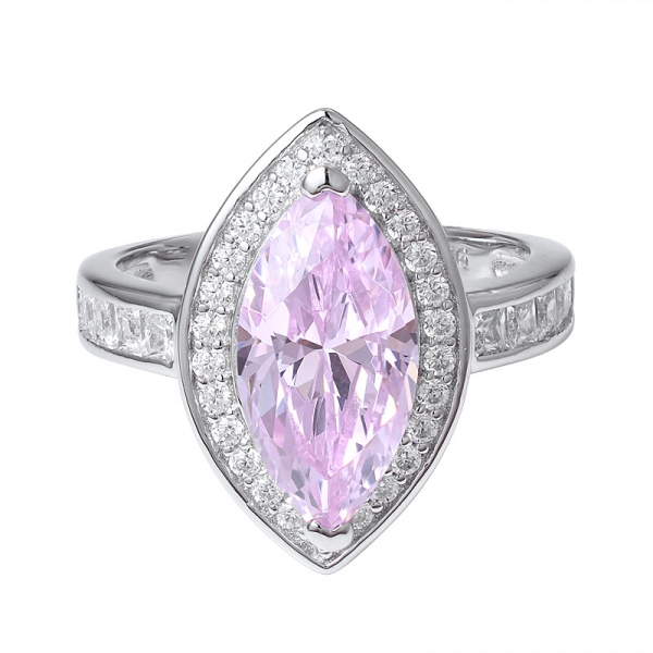 rosa chiaro CZ rosa DIamond pietra taglio marquise tono rodio 925 anello a fascia in argento sterling 