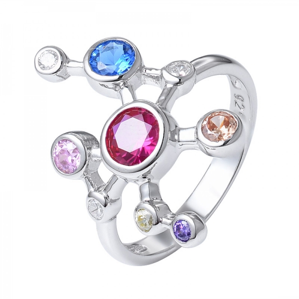 set di gioielli con anello di fidanzamento arcobaleno in argento sterling con zirconi colorati 