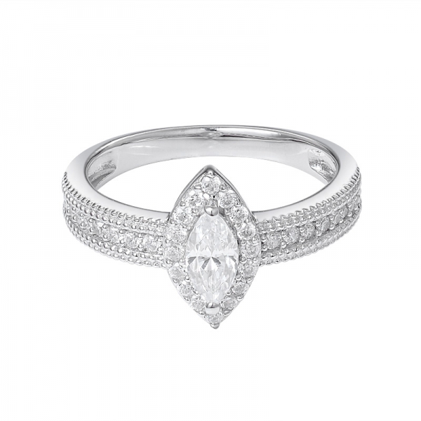 anello di fidanzamento in argento sterling con zirconi bianchi marquise rodio 