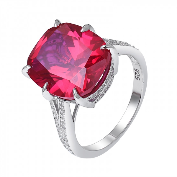 pietra preziosa rubino corindone rosso creato rodio su anello in argento sterling 