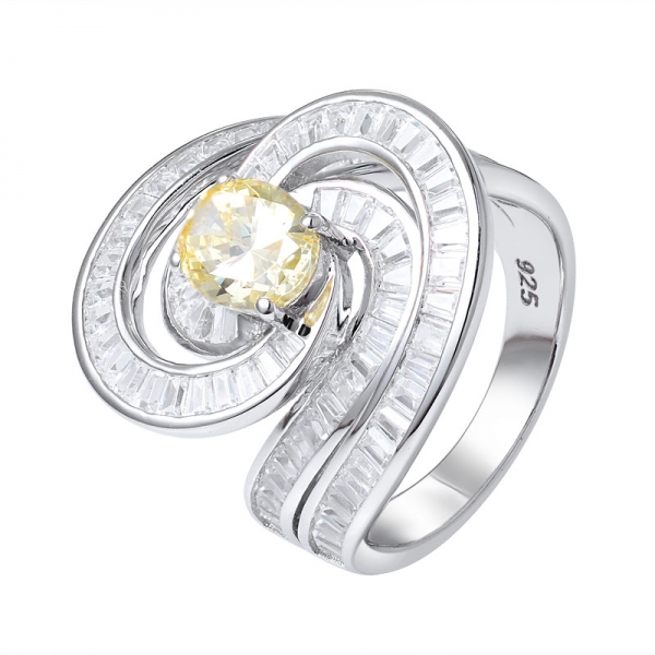  1Ct diamante giallo ovale simulato rodio su anello nuziale in argento sterling 
