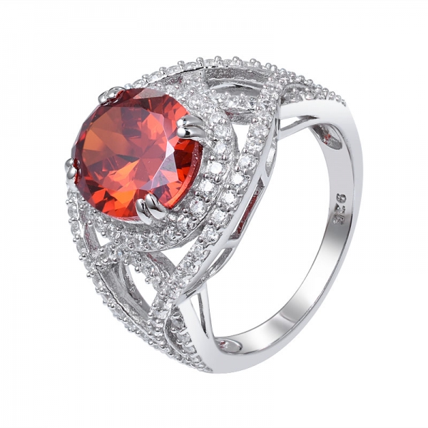 arancione CZ gemma cubica bianca rotonda 925 anello in argento sterling 